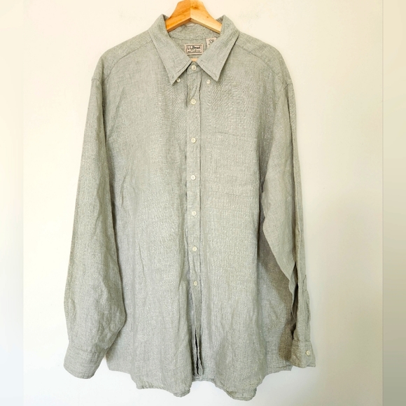 LLBean Long Sleeve Linen Shirt, Men's Size L linen white type Vintage Second Hand